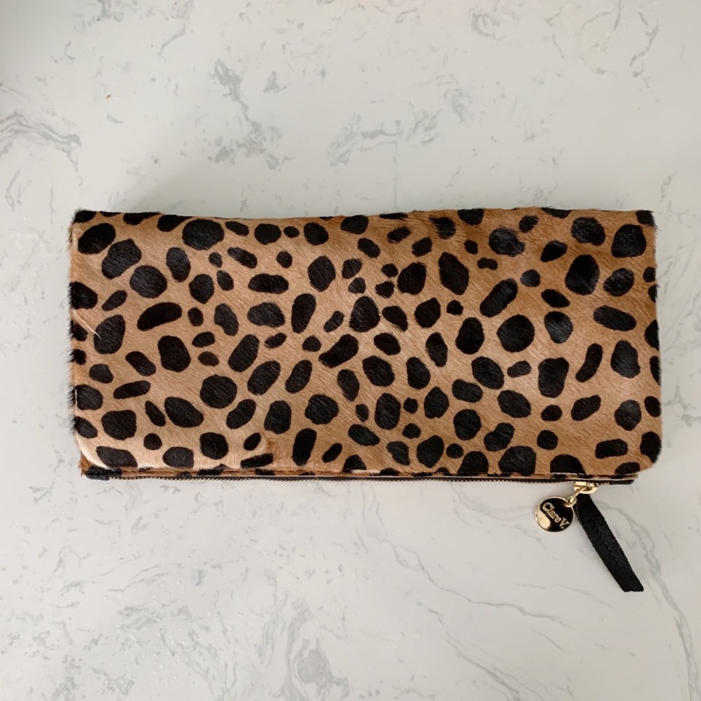Clare V. Leopard Print Foldover Clutch